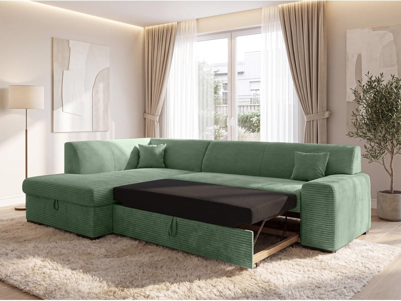 Canapé d'angle convertible lucera 260 cm avec coffre – vert sauge Lucera - Conforama B