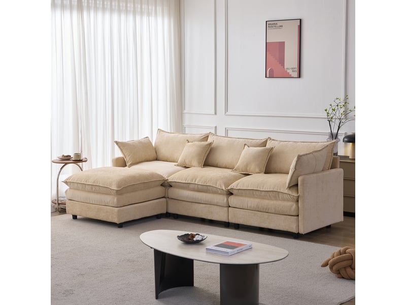 Canapé d'angle modulable 3 places avec méridienne - tissu chenille - 267x154x85 cm - Conforama B
