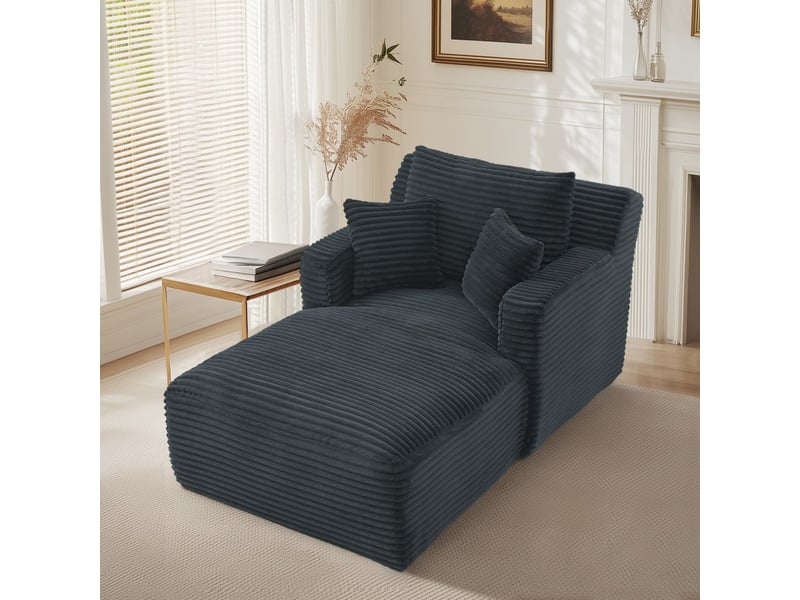 Chaise longue de relaxation moderne - 100x166x82cm - fauteuil de salon en velours côtelé design sans montage - gris foncé  - Conforama B