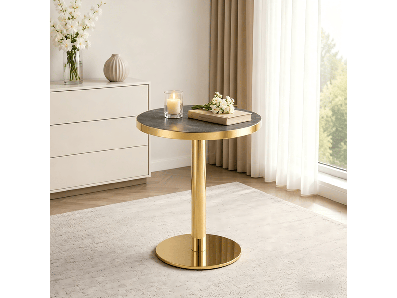  Table d'appoint ronde en mdf finition marbre avec cadre en acier inoxydable pour salon gris et or  - Conforama C