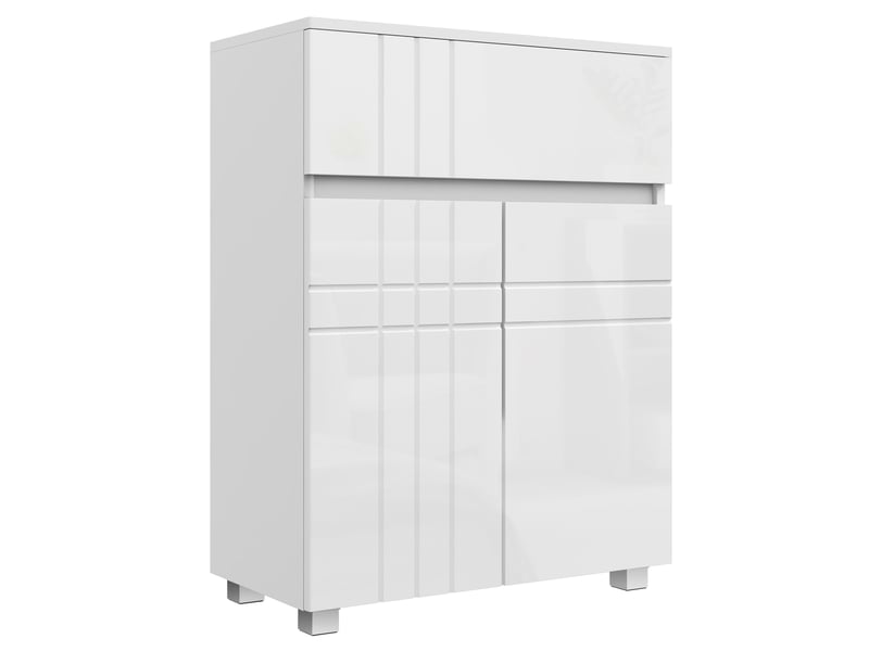  Meuble de rangement pour salle de bain sur pied placard 2 portes 1 tiroir, étagère régable, blanc laqué  - Conforama B