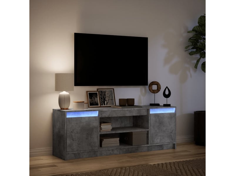  Meuble tv - banc tv - meuble de rangement avec led gris béton 139,5x34x50 cm bois d'ingénierie  - Conforama E