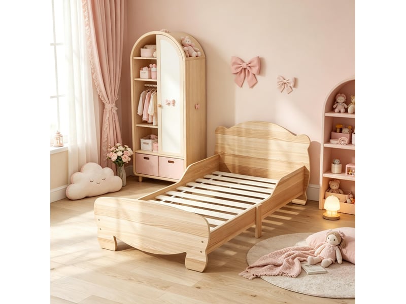  Lit enfant 70x140 cm à barrières mdf naturel, motif ours sans matelas  - Conforama B