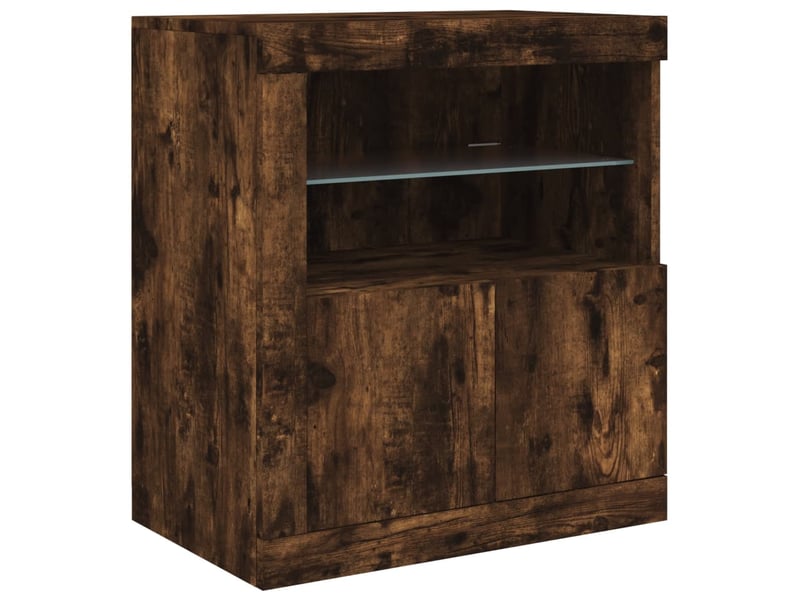  Buffet salon, buffet de rangement avec lumières led chêne fumé 60,5x37x67 cm  - Conforama C