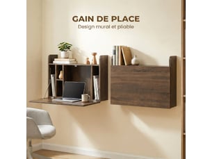 Bureau suspendu table murale table d'ordinateur murale et tablette rabattable 77 x 20 x 51 cm - avec rangements