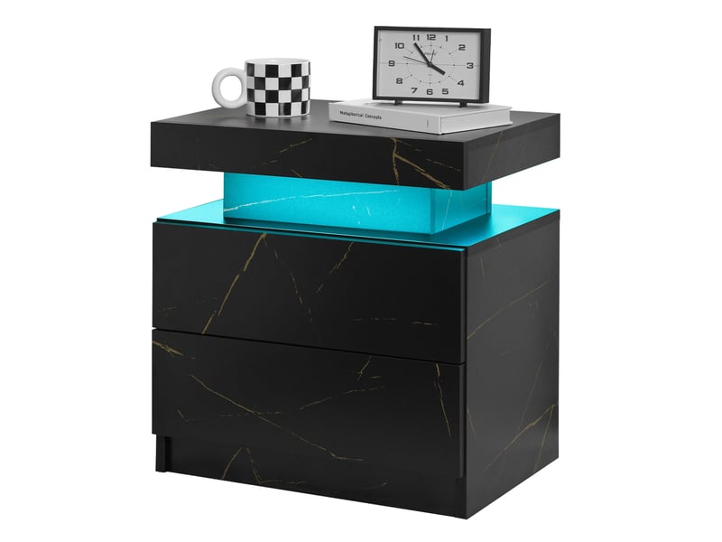  Table de chevet led moderne noire et dorée – 2 tiroirs – 50 × 53 × 36 cm  - Conforama A