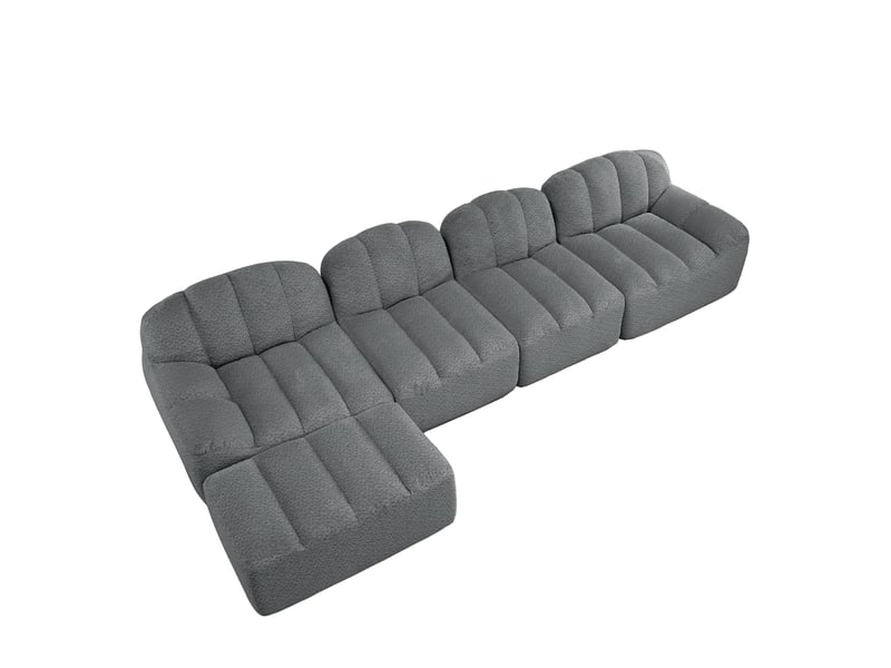  Canapé modulable 4 places 366x165x79 cm, polaire granuleux, mousse 32d, assise profonde, avec pouf, gris  - Conforama A