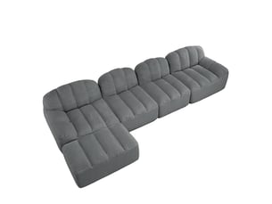 Canapé modulable 4 places 366x165x79 cm, polaire granuleux, mousse 32d, assise profonde, avec pouf, gris