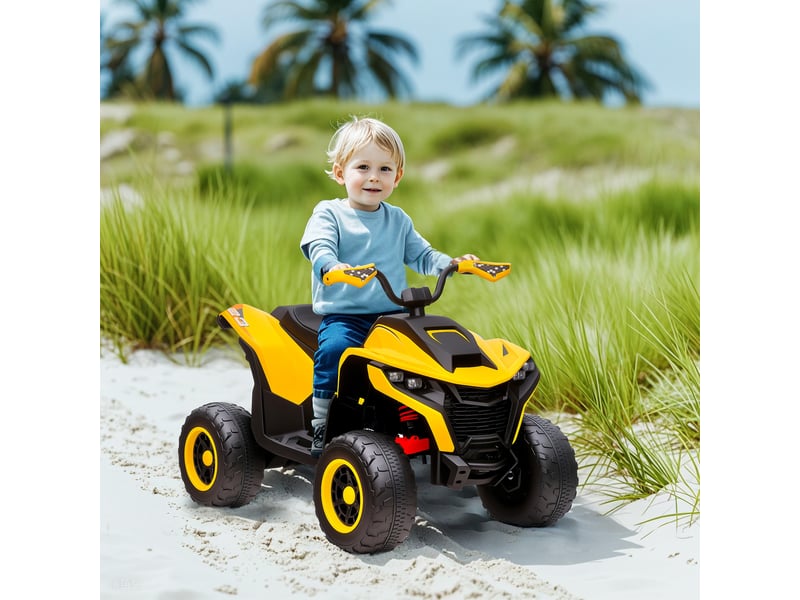  Quad électrique pour enfants, 3-6 kmh, phares led, musique, port usb, pour les 3-8 ans, jaune  - Conforama D
