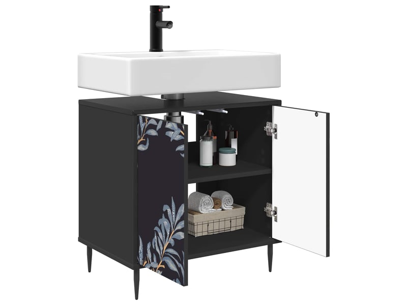  Armoire de salle de bain, meuble de rangement dokkum chêne noir 60x40x61 cm  - Conforama C