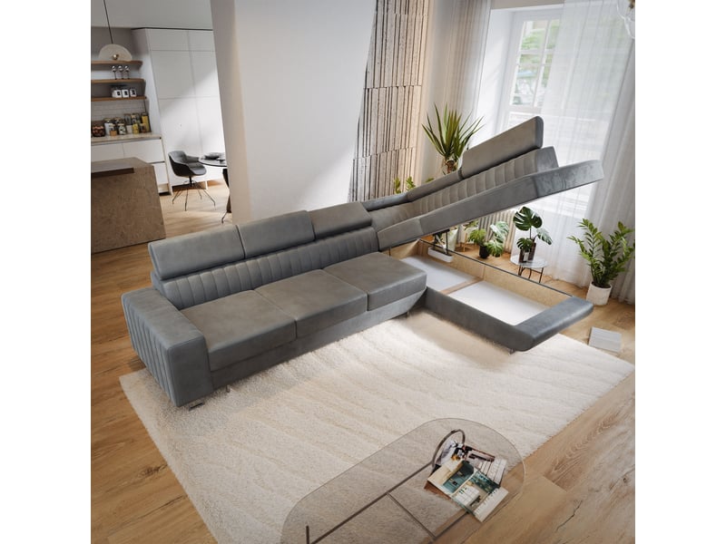 Canapé d'angle hestion, velours gris - Conforama C
