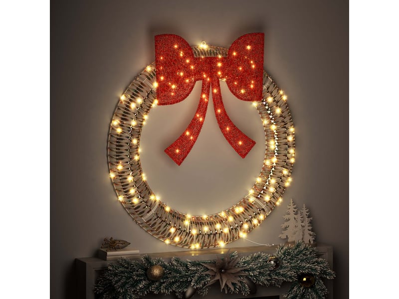 Couronne de noël, décoration de noël blanc chaud 120 x 120 x 10 cm pet 150 led cf61764 - Conforama C