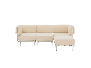 Canapé d'angle modulable 3 places en tissu chenille beige, avec pouf, 251×155×78 cm, design nordique