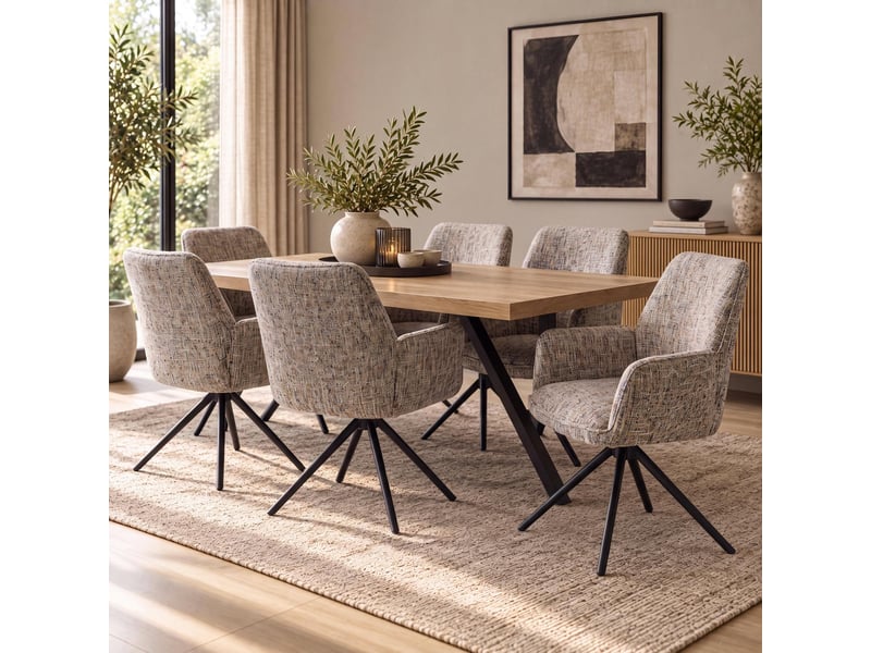  Lot de 6 chaises de salle à manger hwc-g67, pivotantes, avec positionnement automatique, en chenille métallisée (410 gm²) - piètement noir, coloré  - Conforama B