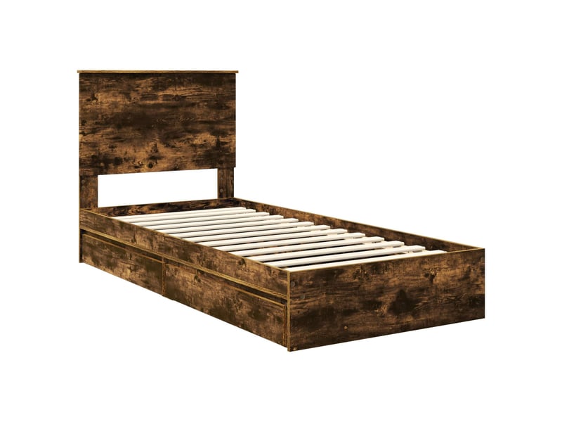  Lit simple- lit adulte -  lit de rangement chêne fumé 100 x 200 cm bois d'ingénierie  - Conforama C