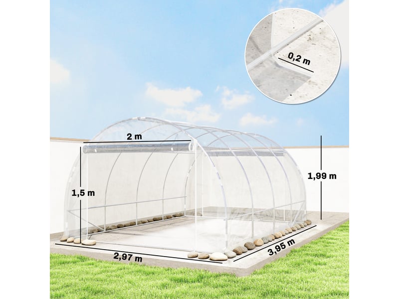 Serre tunnel, serre accessible à pied avec structure en acier galvanisé et couverture en pe résistante aux uv, transparente - Conforama E