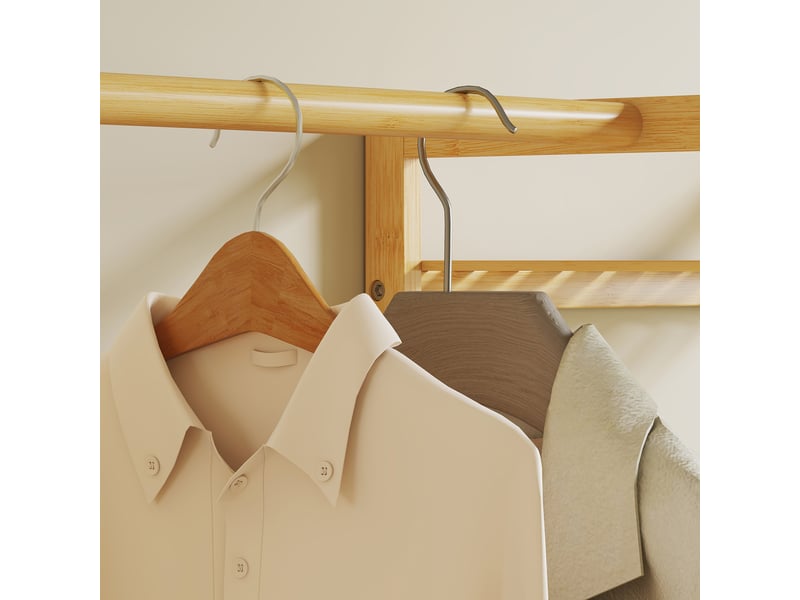  Vestiaire d'entrée style naturel bois bambou 5 + 2 étagères 10 patères barre penderie banc  - Conforama D
