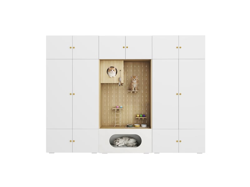  Armoire multifonction 270 x 50 x 200 cm avec penderie et mur d’escalade, ensemble de rangement pour chambre, salon ou entrée - blanc et effet bois OPULERANE TRADING LTD - Conforama A