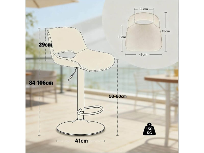 Tabourets de bar pivotants confortables - chaises de salle à manger haut de gamme pour patio et extérieur - lot de 2 - Conforama C