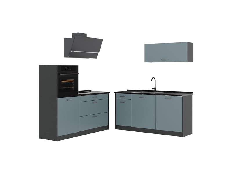 Vicco cuisine, bleu-grisanthracite, 160cm sans plan de travail - Conforama A