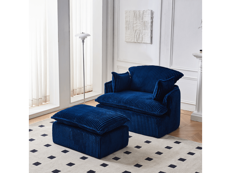  Fauteuil avec pouf convertible avec assise confortable et format gain de place, style moderne, en flanelle bleue  - Conforama C