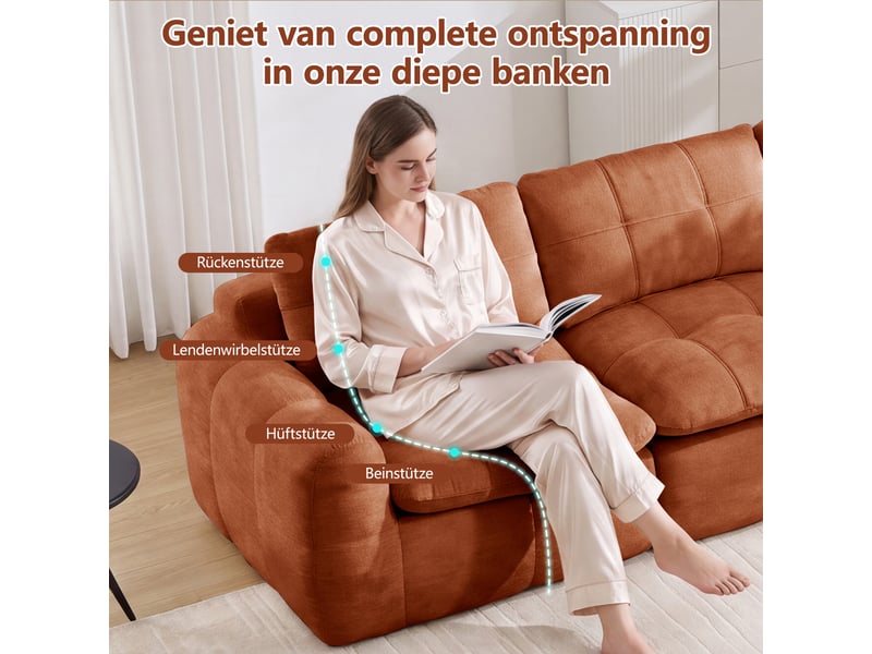Canapé modulable nuage sans cadre 4 places orange, chenille, mousse 32d, assise large et profonde, sans montage - Conforama C