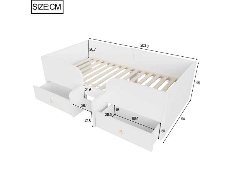  Lit jeune 1 place 90x200 cm avec 2 tiroirs, échelle de sécurité, mdf couleur blanc  - Conforama C