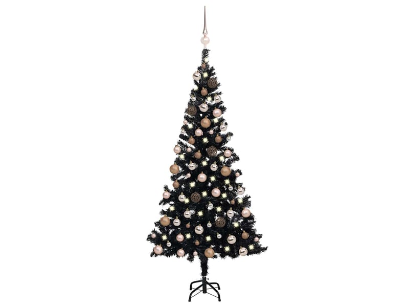  Sapin de noël, arbre de noël artificiel pré-éclairé et boules noir 180 cm pvc  - Conforama B