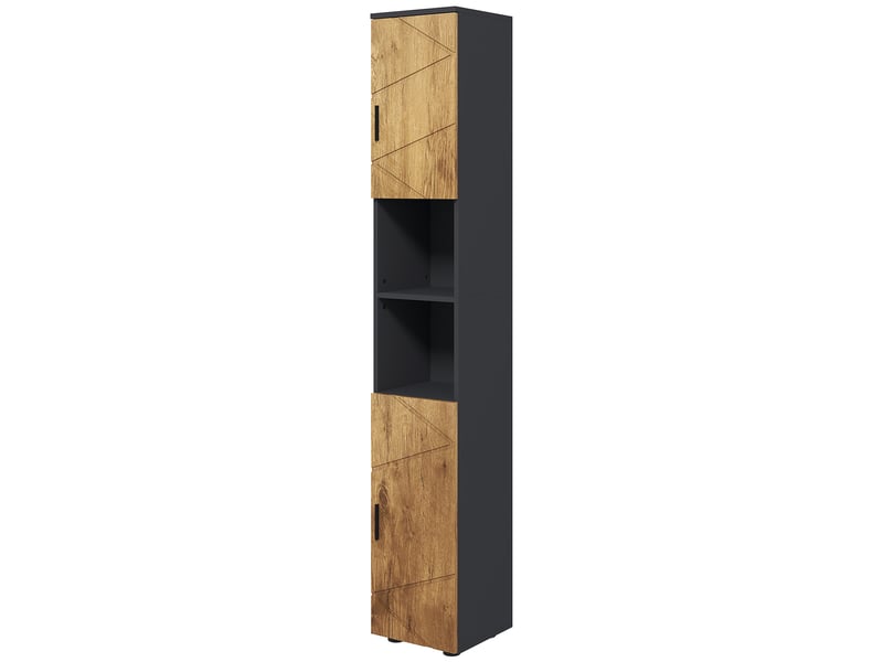  Meuble de salle de bains à 2 portes, étagère réglable et 2 compartiments, 30 x 30 x 183 cm, chêne gris foncé  - Conforama B
