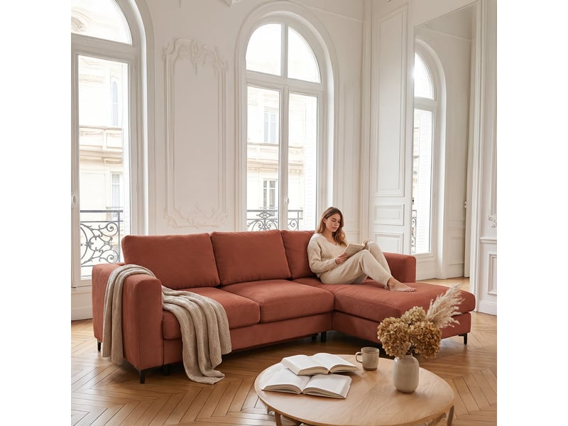  Canapé d'angle droit convertible - 4 places - velours côtelé - fiesole - brique 3CA52.CA.4AC.D.21 - Conforama D