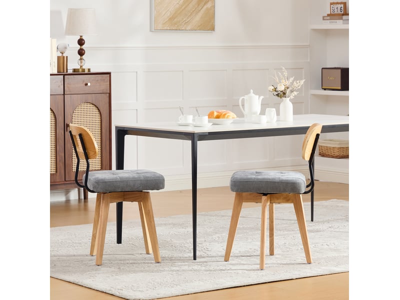  Lot de 2 chaises de salle à manger pivotantes 360° en chenille homvra  - Conforama D