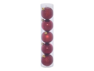 Lot de 5 boules de noël en plastique grenat d. 50 mm