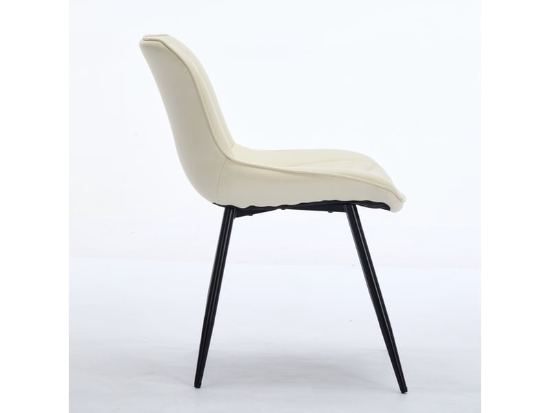 Lot de 2 chaises de salle à manger - 50x47x77cm - chaises capitonnées en tissu rembourré pieds métal noir - beige - Conforama D