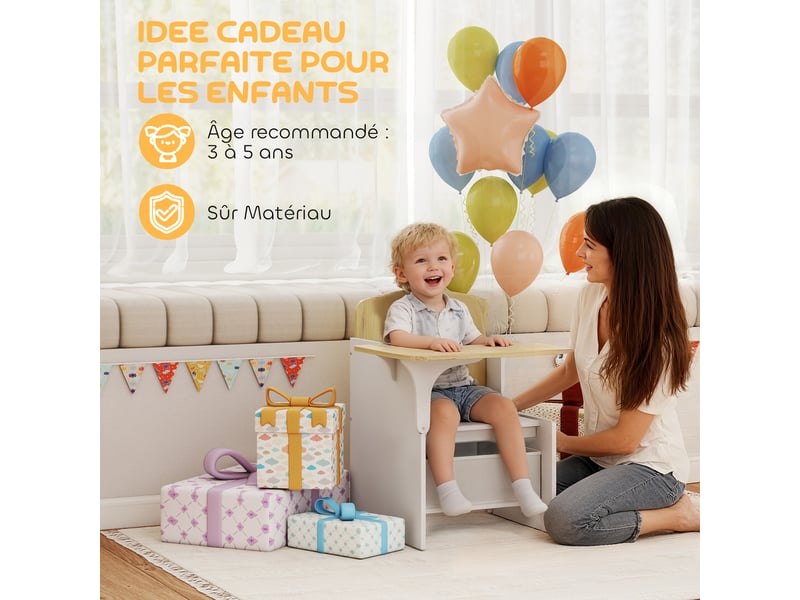  Bureau et chaise pour enfants avec bac de rangement, blanc, ensemble table d'activité 2-en-1 pour dessin lecture et jeux  - Conforama W
