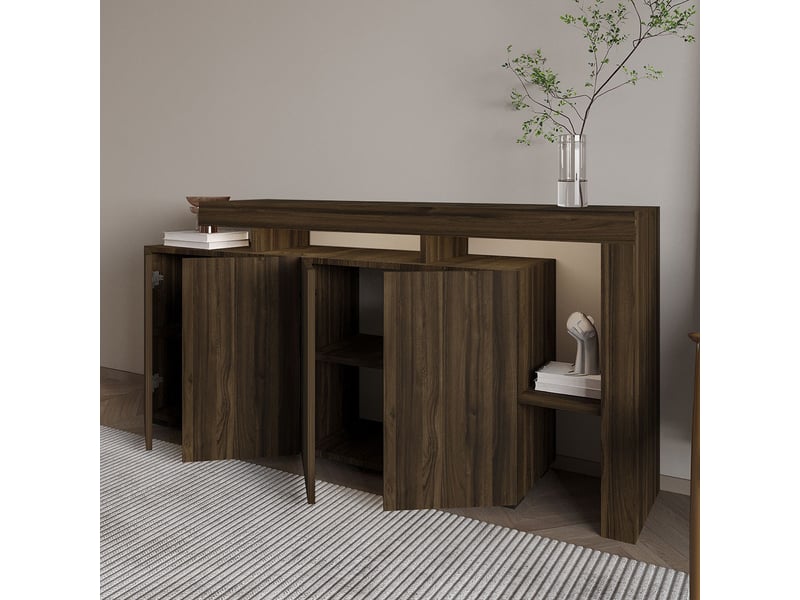  Madia moderne avec étagères et lumières led uvar - noyer  - Conforama B