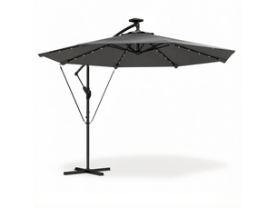 Parasol déporté de jardin avec éclairage led solaire, toile ronde ø 295 cm, gris foncé et noir