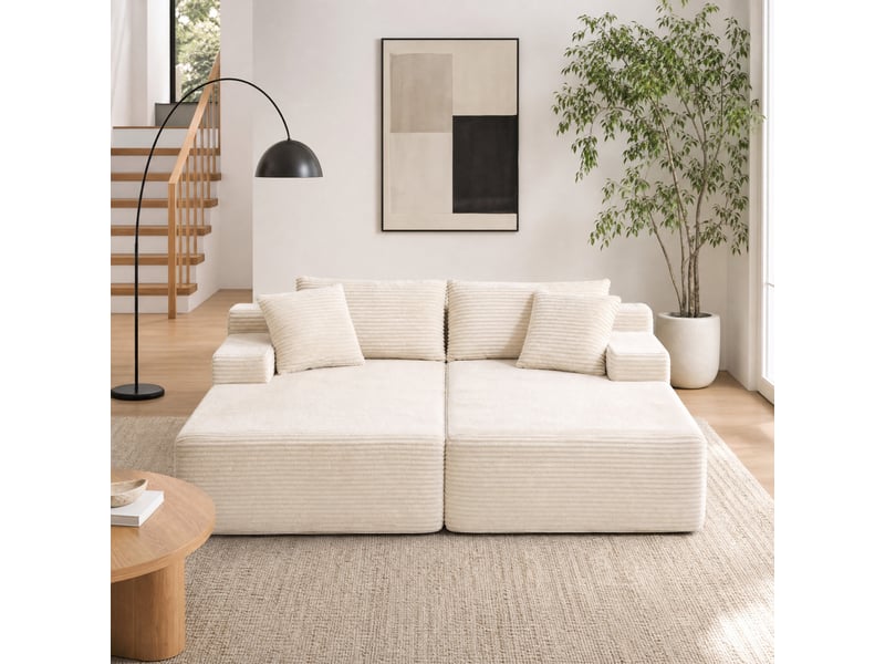  Canapé modulaire 2 places en chenille ivoire avec méridienne  - Conforama C