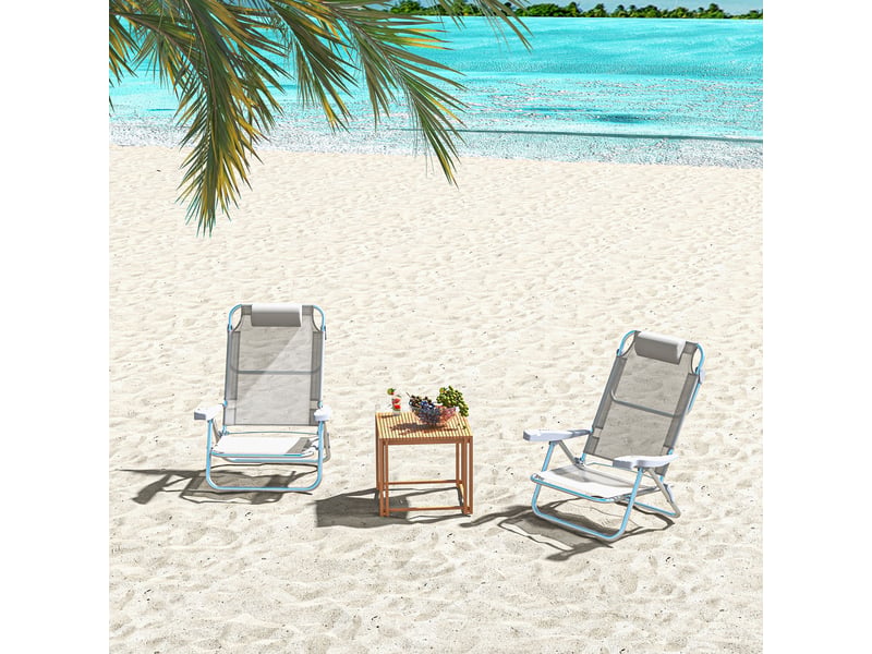  Lot de 2 chaises de camping pliantes et inclinables à 6 positions, en aluminium et mousse, 62 x 65 x 80 cm, gris clair  - Conforama C
