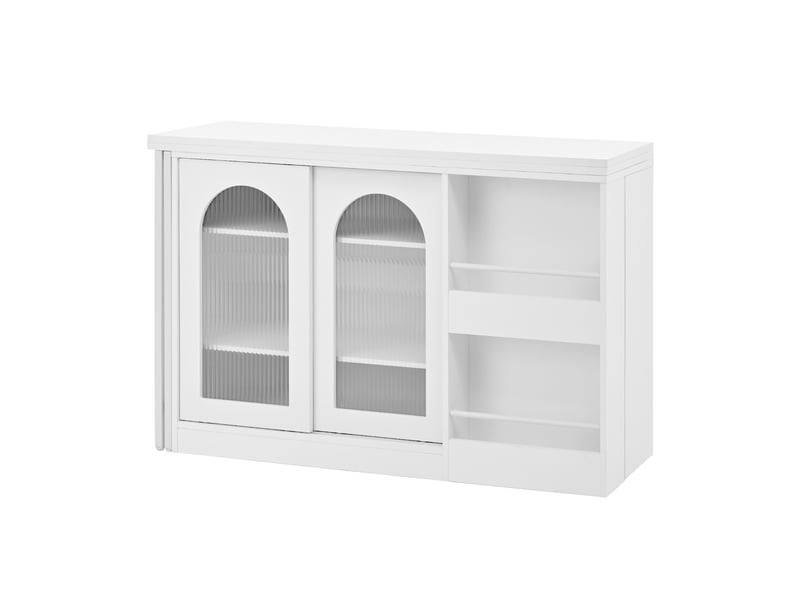  Table bar extensible 360° avec rangement, meuble réversible avec portes vitrées, bar cuisine, blanc Fay Lum - Conforama W