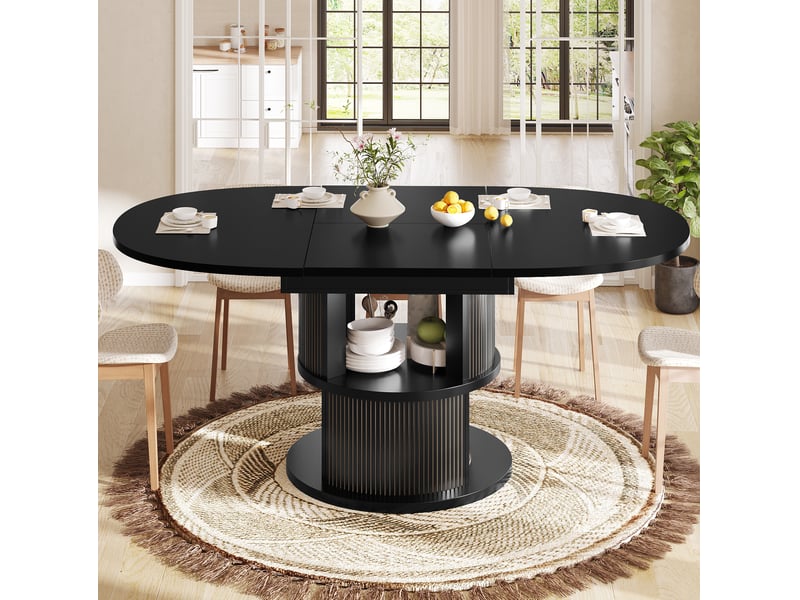  Table à manger ovale extensible 118x118 à 158x118 cm, 4 à 6 places, noire  - Conforama D