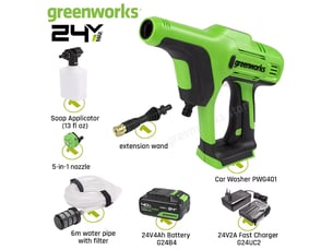 Greenworks 24v high pressure cleaner 600 psi 400w car washer self-priming portable rechargeable washer 4.0ah battery and charger