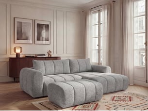 Canapé d'angle droit fixe <strong>BOBOCHIC</strong> <strong>NESTY</strong> 3 places Tissu Gris clair