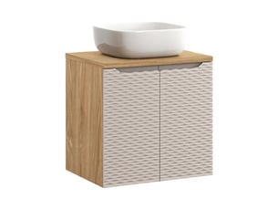 Ensemble de salle de bain yoka beige : meuble sous vasque à placards 60 cm + plan vasque + vasque à poser