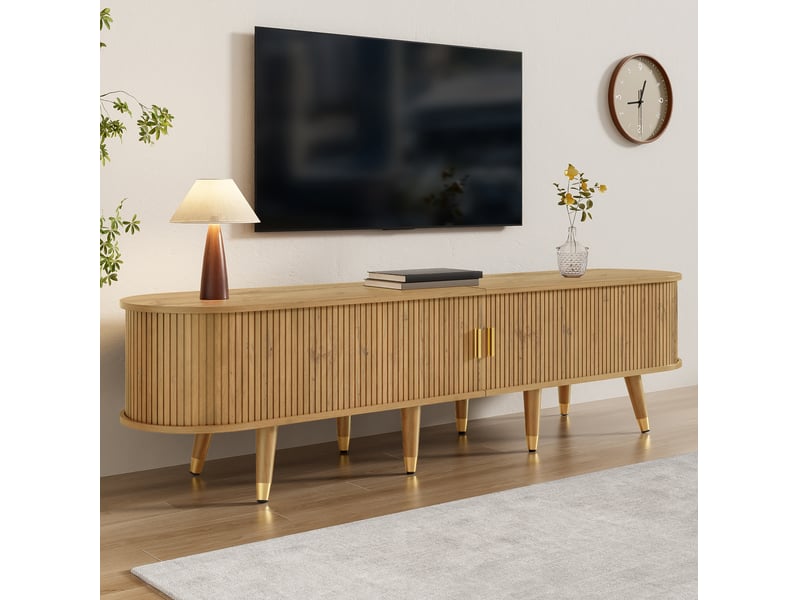 Meuble tv 175 cm à portes coulissantes en mdf, finition bois clair - Conforama C