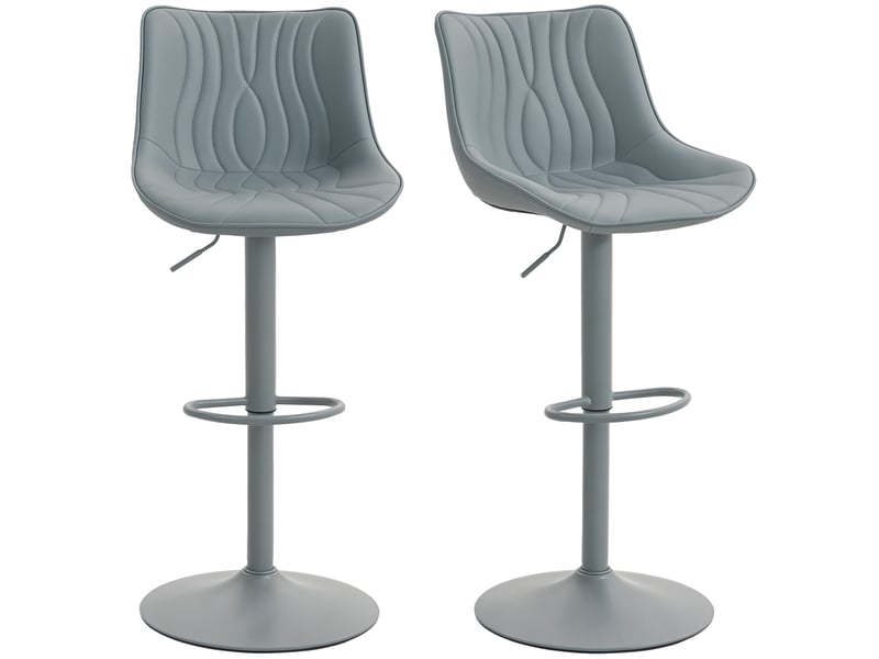  Ensemble de 2 tabourets de bar gris, avec hauteur réglable, dossier, assise en similicuir, structure en acier et repose-pieds.  - Conforama A