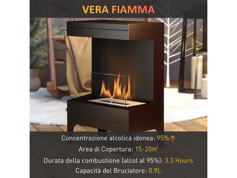  Cheminée bioéthanol autoportante avec brûleur de 0,9 l et autonomie de 3,3 heures, 38 x 22 x 54 cm, noire  - Conforama D