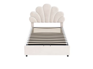 Lit coffre 90x200 cm <strong>MERAX</strong> <strong>lit enfant beige</strong> coloris beige