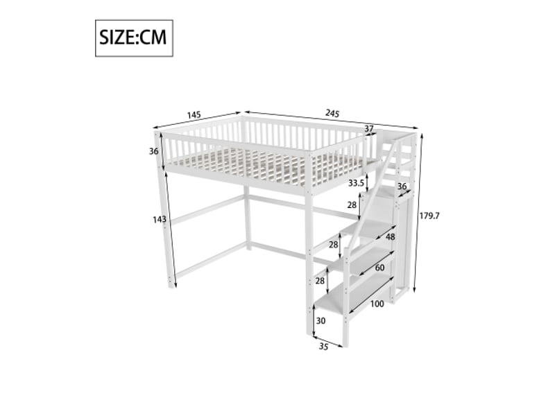  Lit mezzanine 140x200 cm coloris blanc bois massif lit enfant blanc - Conforama C