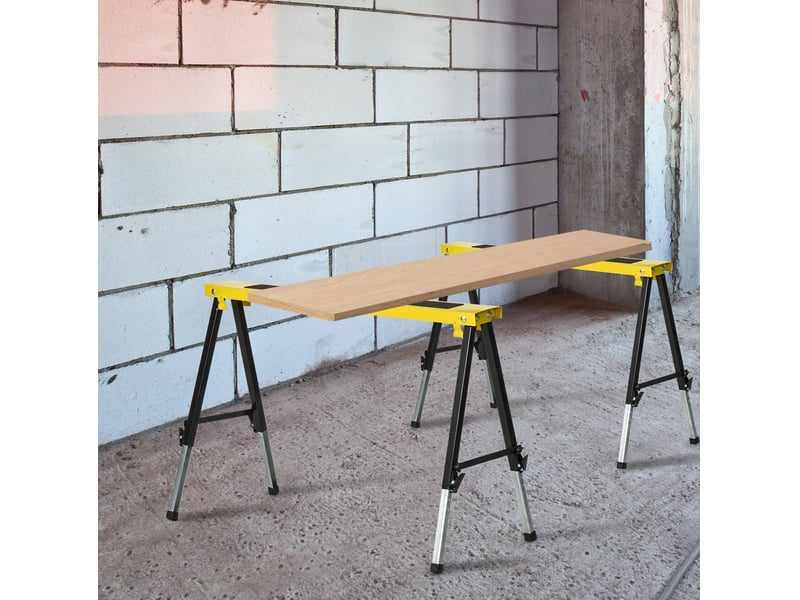  Lot de 2 tréteaux de sciage 100 x 49 x 62-90 cm jaune acier, réglables, pliables, surface antidérapante  - Conforama B