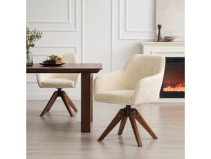 Lot de 2 chaises pivotantes 360° avec accoudoirs  - dossier ergonomique, tissu crème et bois noyer